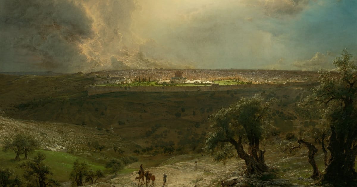 Frederic Edwin Church - Jerusalem from the Mount of Olives. Gerusalemme ha grandi affinità con Samara, città mediorientale, crocevia di culture. Costruita in arenaria del colore della sabbia e del sale, luogo di santi e di martiri, di guerrieri e aguzzini.