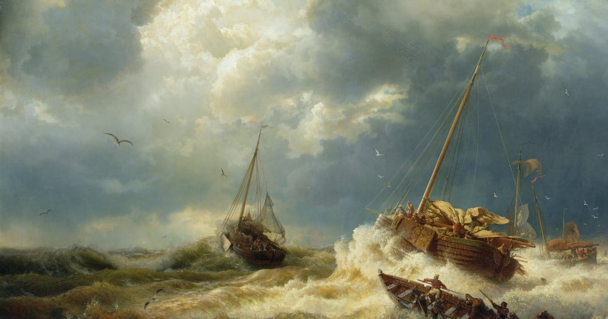 Andreas Achenbach - Schiffe Im Sturm An Der Hollandischen Kuste. Percherecci che lottano con le onde. Il mare è uno dei luoghi-archetipo dove l'uomo si scontra col suo destino. Il pescatore è spesso stato romanticizzato, e a ragione, come una figura eroica.